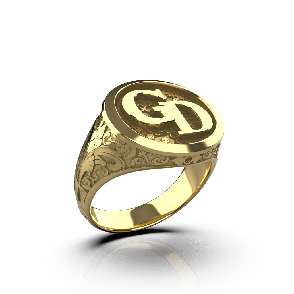 Classic Round Signet Ring Custom Two Initials 14k Gold