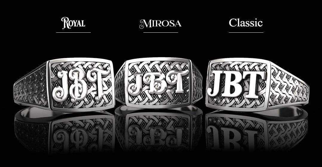 Classic Rectangle Signet Ring - Custom Three Initials - Sterling Silver - Girati Silver Rings for Men