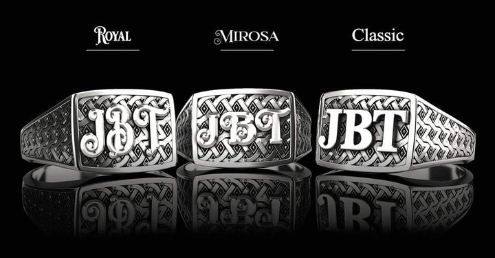 Classic Rectangle Signet Ring - Custom Three Initials - Sterling Silver - Girati Silver Rings for Men