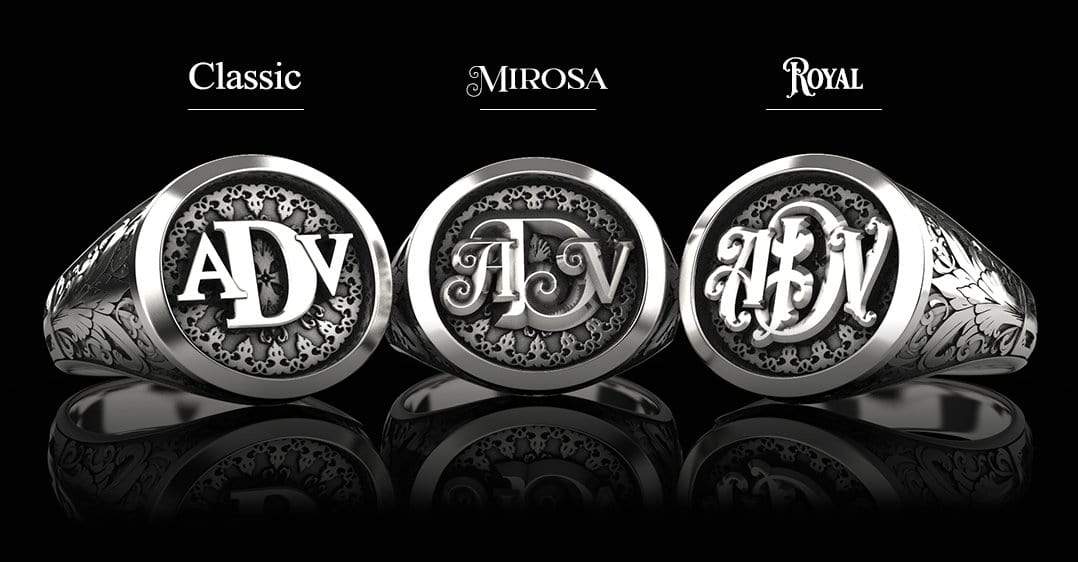Classic Round Signet Ring Custom Three Initials Sterling