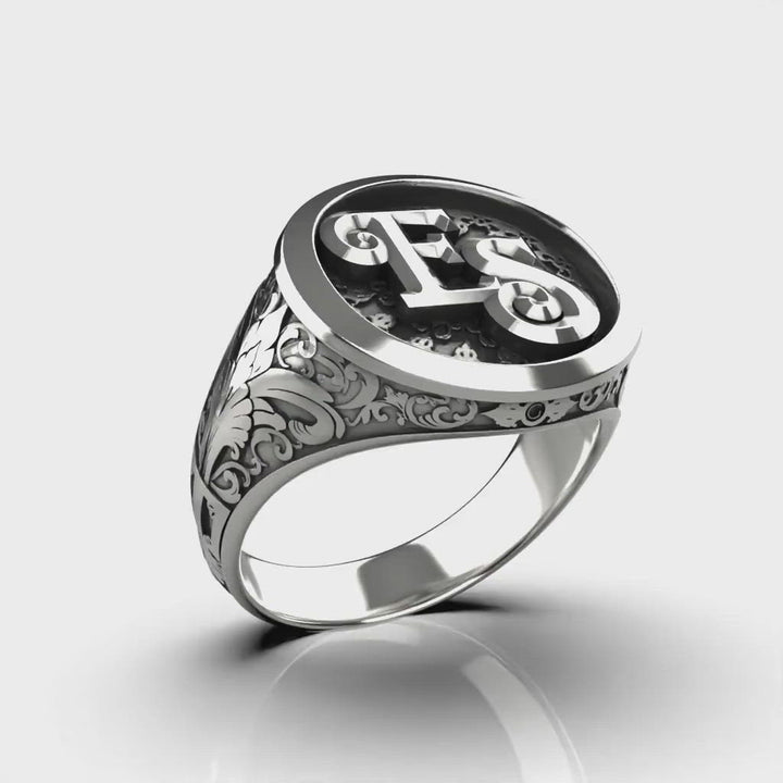 Classic Round Signet Ring - Custom Two Initials - Sterling Silver