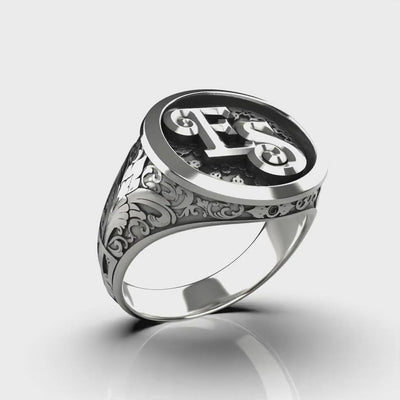 Classic Round Signet Ring - Custom Two Initials - Sterling Silver