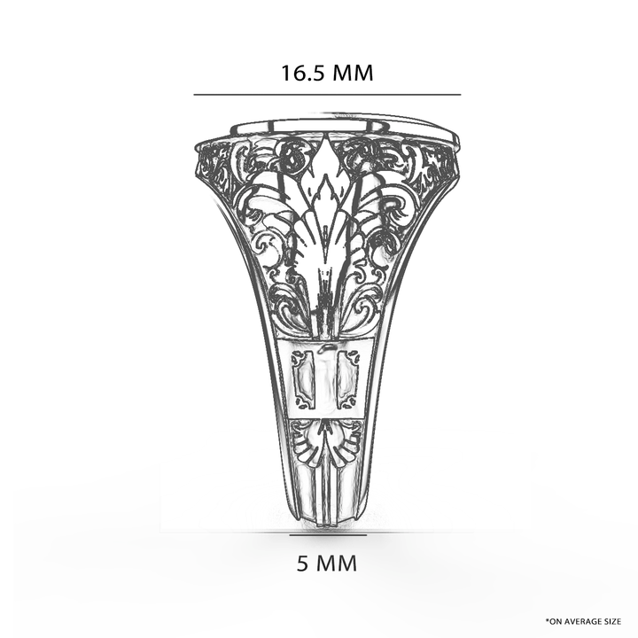 Ornamental Round Signet Silver Ring - Custom Three Initials - 14K Gold - Girati Silver Rings for Men