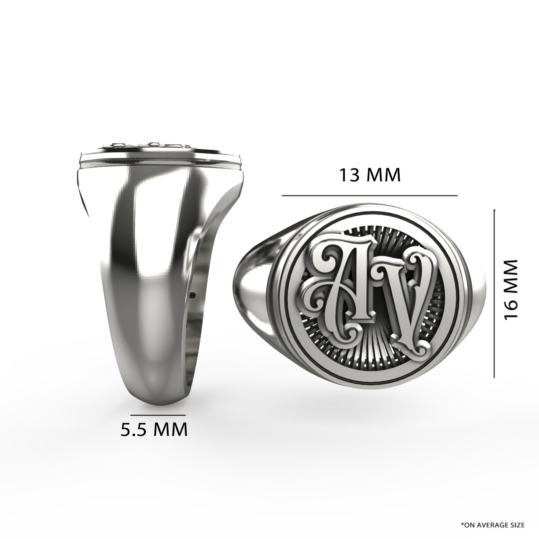 Medium Round Signet Ring - Custom - Sterling Silver - Girati Silver Rings for Men