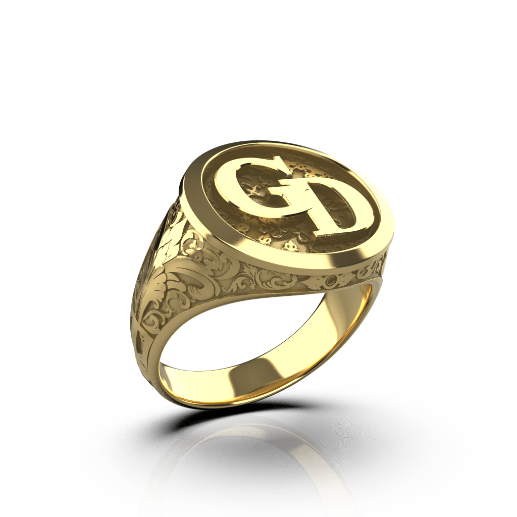 Classic Round Signet Ring - Custom Two Initials - 14k Gold - Girati Silver Rings for Men