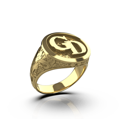 Classic Round Signet Ring - Custom Two Initials - 14k Gold - Girati Silver Rings for Men