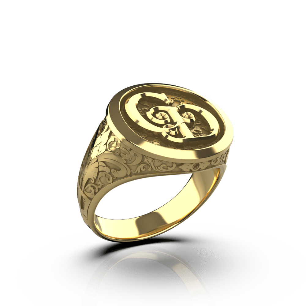Classic Round Signet Ring - Custom Two Initials - 14k Gold - Girati Silver Rings for Men