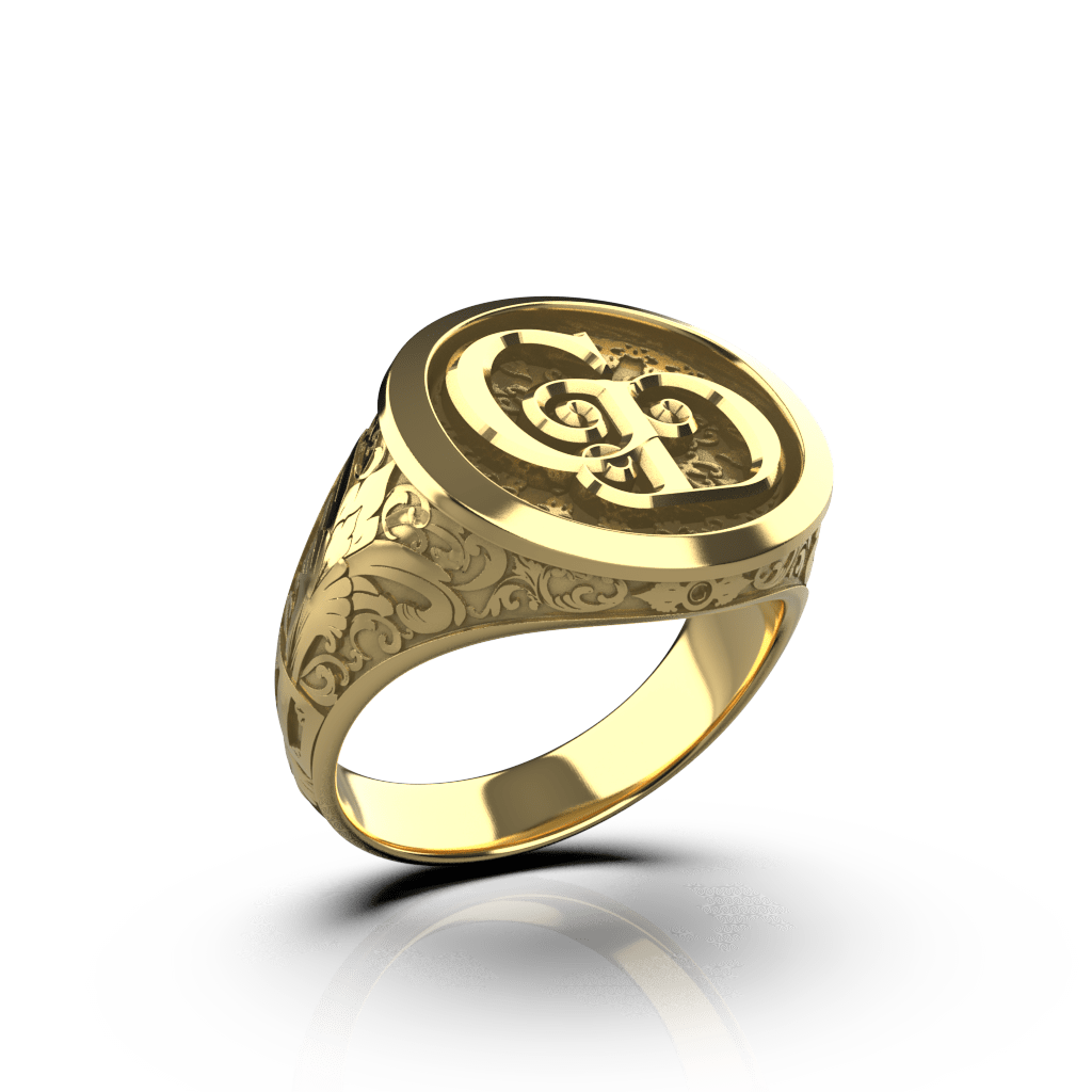 Classic Round Signet Ring - Custom Two Initials - 14k Gold - Girati Silver Rings for Men