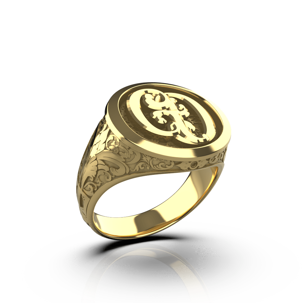 Classic Round Signet Ring - Custom Two Initials - 14k Gold - Girati Silver Rings for Men