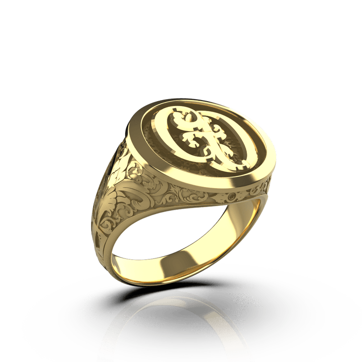 Classic Round Signet Ring - Custom Two Initials - 14k Gold - Girati Silver Rings for Men