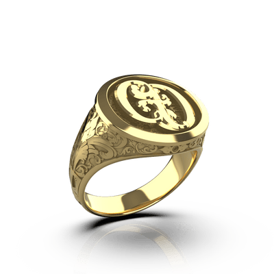 Classic Round Signet Ring - Custom Two Initials - 14k Gold - Girati Silver Rings for Men