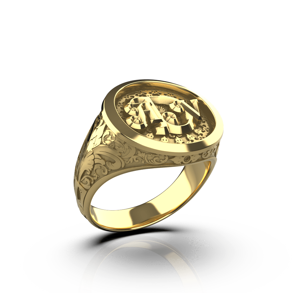 Classic Round Signet Ring - Custom Three Initials - 14K Gold - Girati Silver Rings for Men