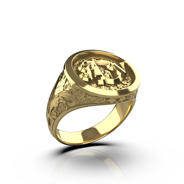Classic Round Signet Ring - Custom Three Initials - 14K Gold - Girati Silver Rings for Men