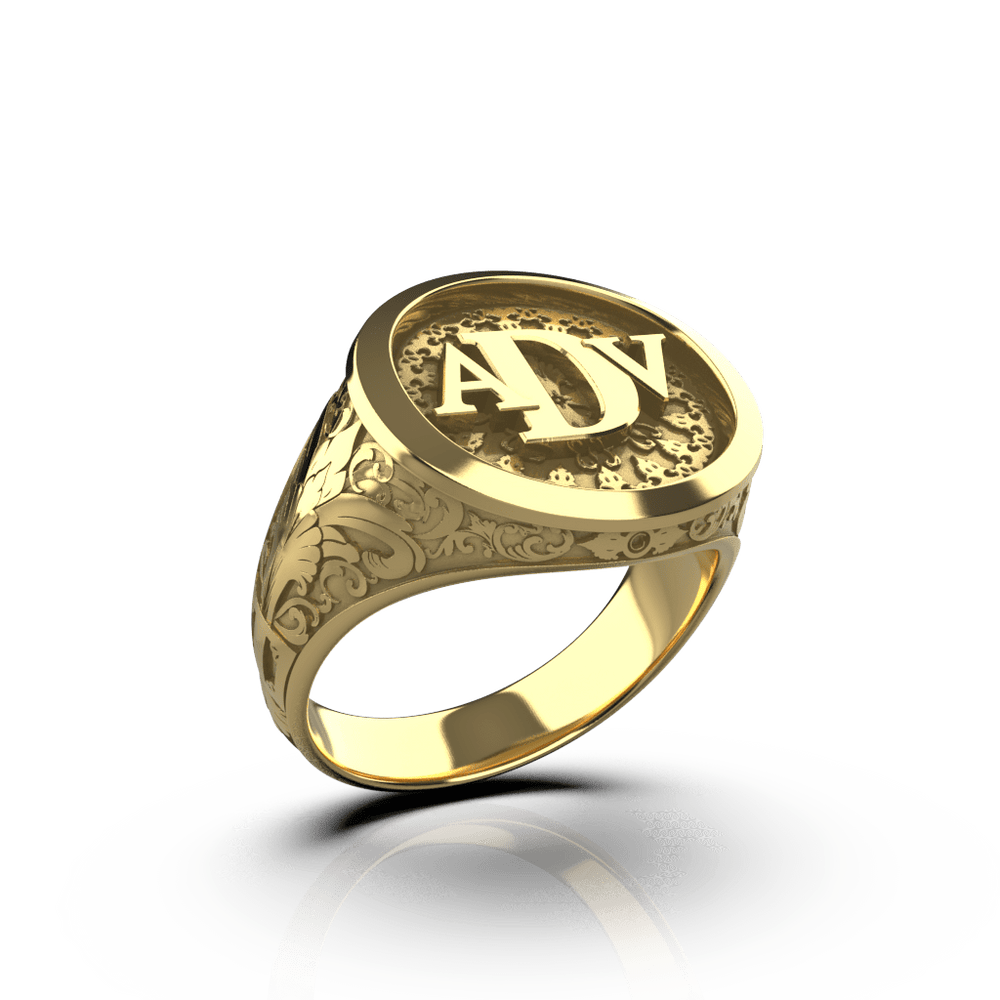Classic Round Signet Ring - Custom Three Initials - 14K Gold - Girati Silver Rings for Men