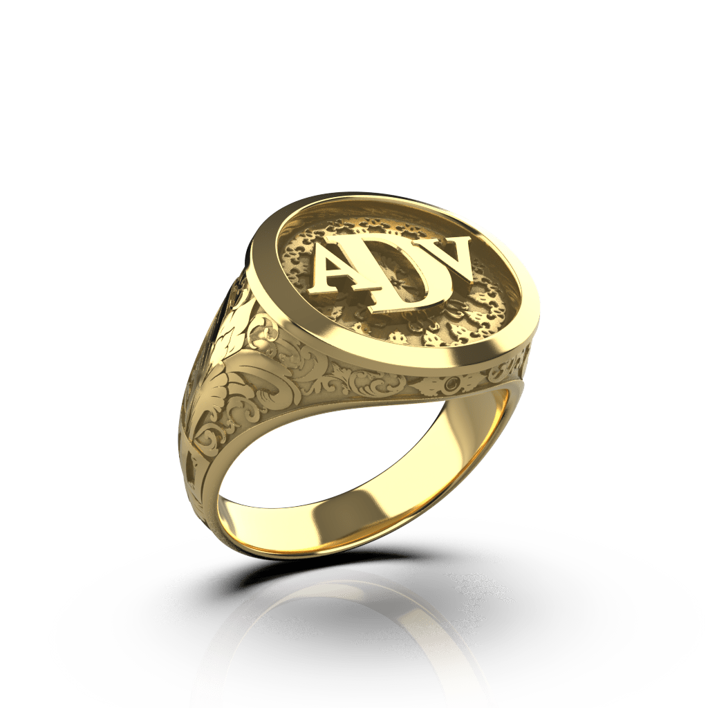 Classic Round Signet Ring - Custom Three Initials - 14K Gold - Girati Silver Rings for Men
