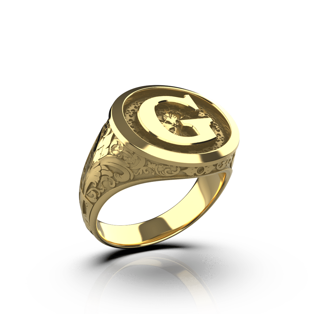Classic Round Signet Ring - Custom Single Initial - 14K Gold - Girati Silver Rings for Men