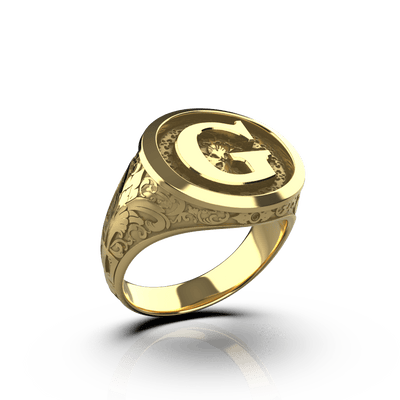 Classic Round Signet Ring - Custom Single Initial - 14K Gold - Girati Silver Rings for Men