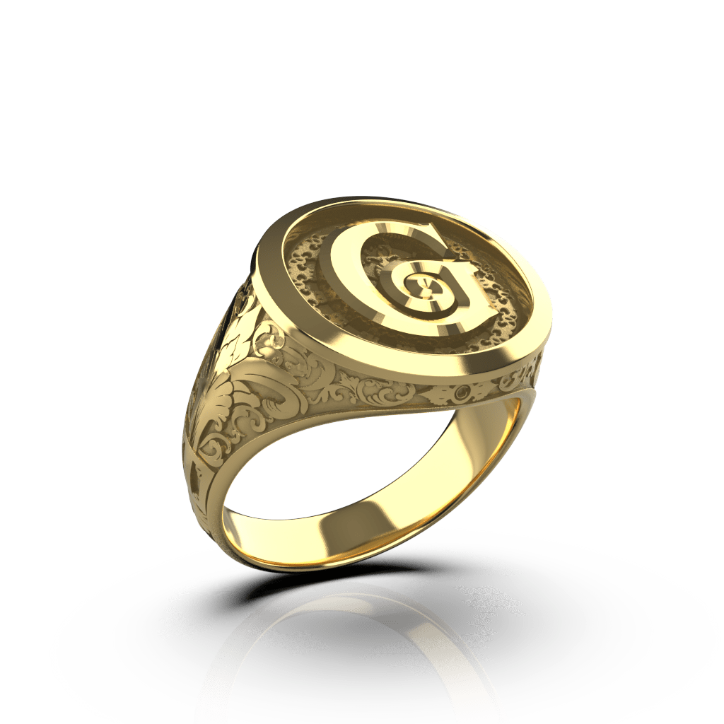 Classic Round Signet Ring - Custom Single Initial - 14K Gold - Girati Silver Rings for Men