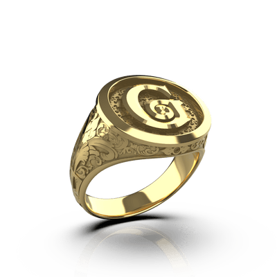 Classic Round Signet Ring - Custom Single Initial - 14K Gold - Girati Silver Rings for Men