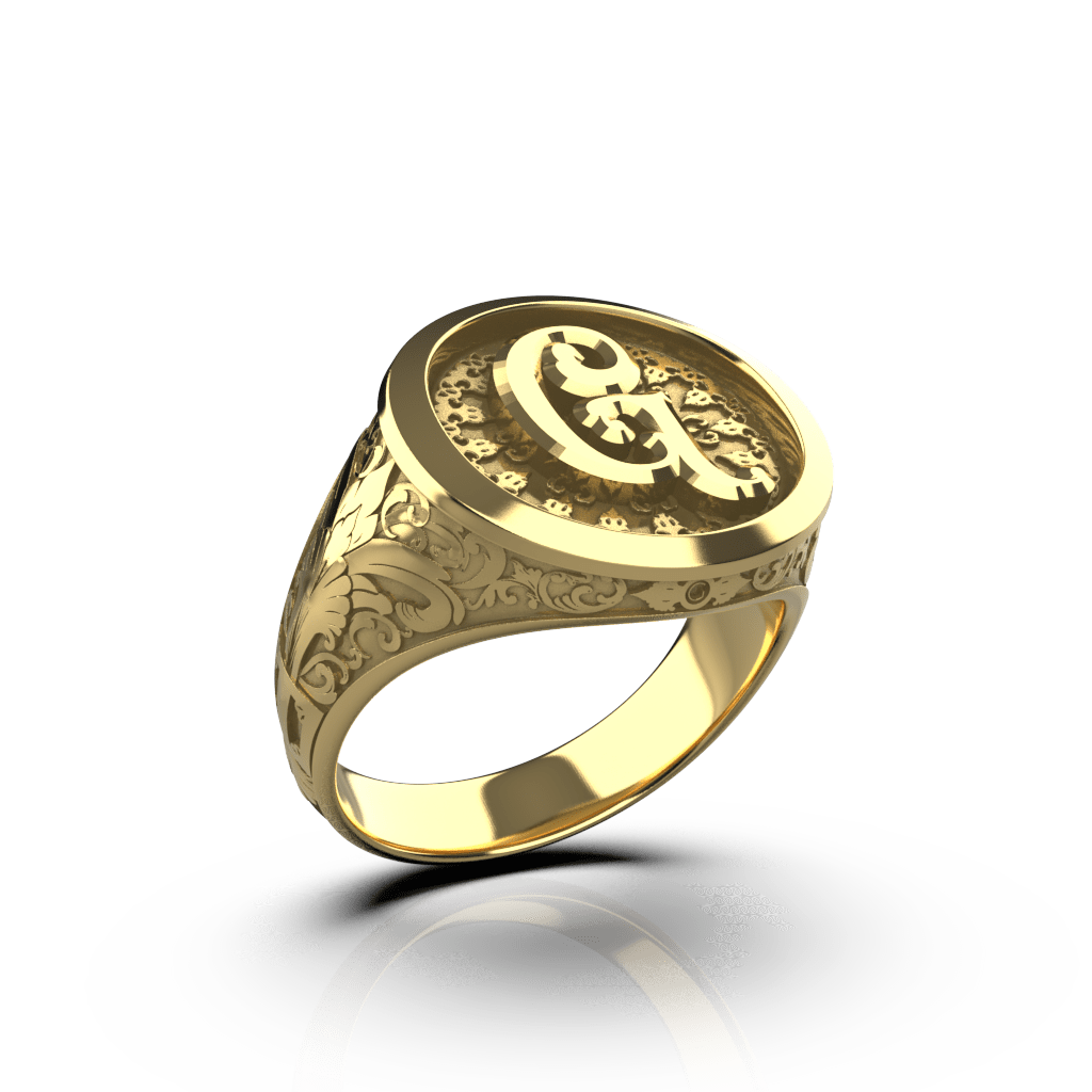 Classic Round Signet Ring - Custom Single Initial - 14K Gold - Girati Silver Rings for Men