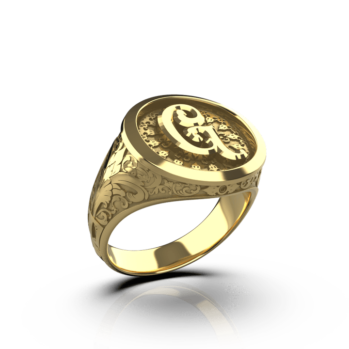 Classic Round Signet Ring - Custom Single Initial - 14K Gold - Girati Silver Rings for Men