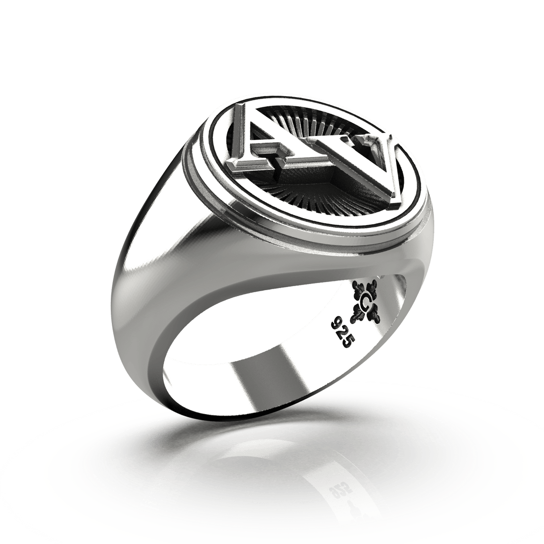 Medium Round Signet Ring - Custom - Sterling Silver - Girati Silver Rings for Men