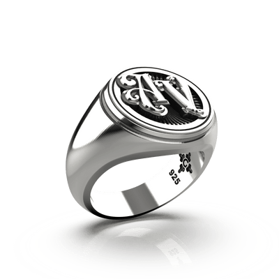 Medium Round Signet Ring - Custom - Sterling Silver - Girati Silver Rings for Men