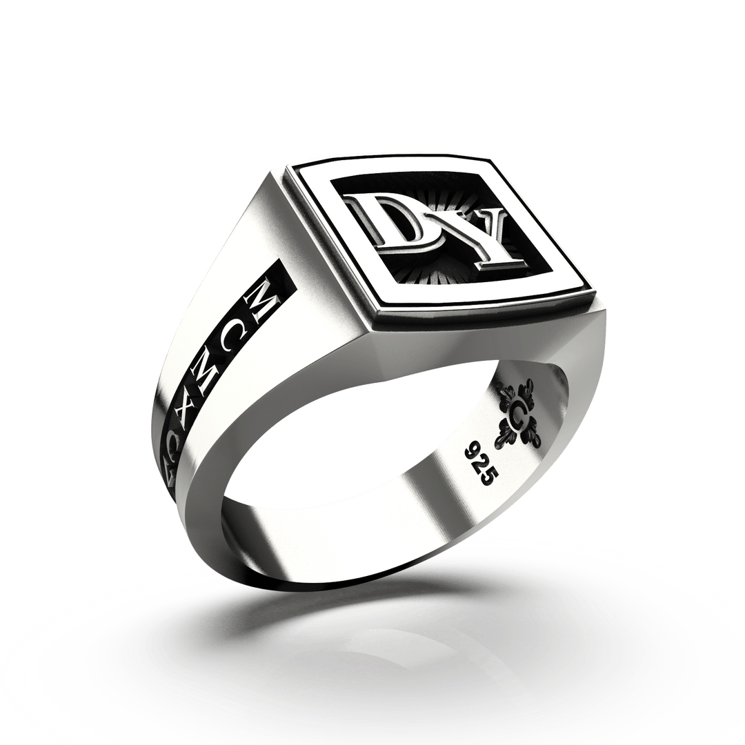 Medium Square Signet Ring - Custom - Sterling Silver - Girati Silver Rings for Men