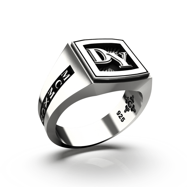 Medium Square Signet Ring - Custom - Sterling Silver - Girati Silver Rings for Men
