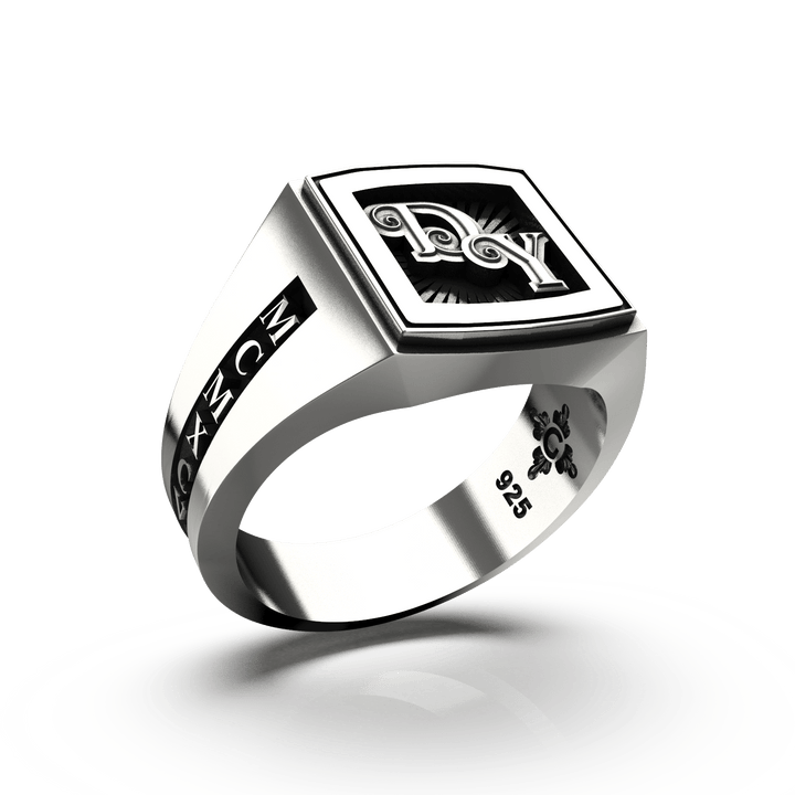 Medium Square Signet Ring - Custom - Sterling Silver - Girati Silver Rings for Men