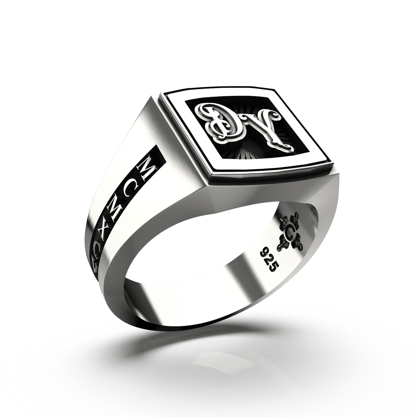 Medium Square Signet Ring - Custom - Sterling Silver - Girati Silver Rings for Men