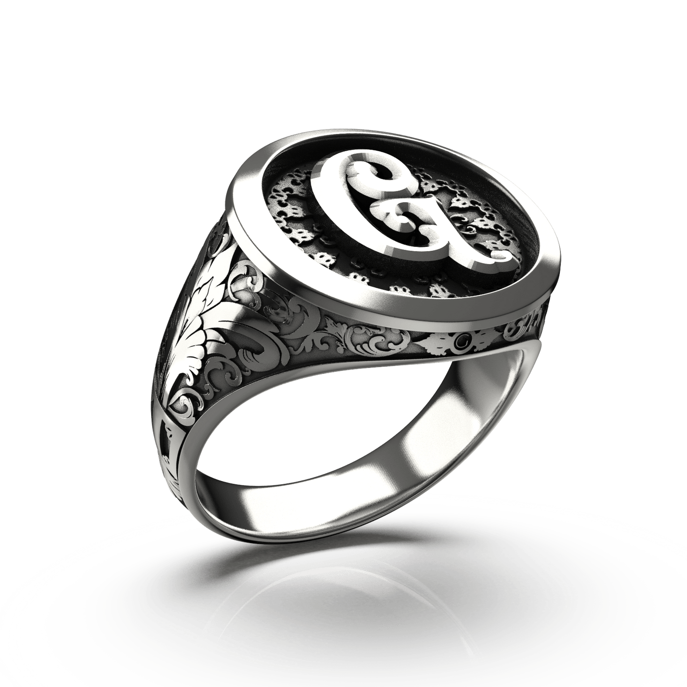 Classic Round Signet Ring - Custom Single Initial - Sterling Silver - Girati Silver Rings for Men