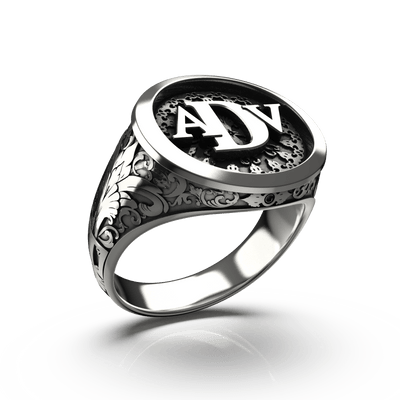 Classic Round Signet Ring - Custom Three Initials - Sterling Silver - Girati Silver Rings for Men