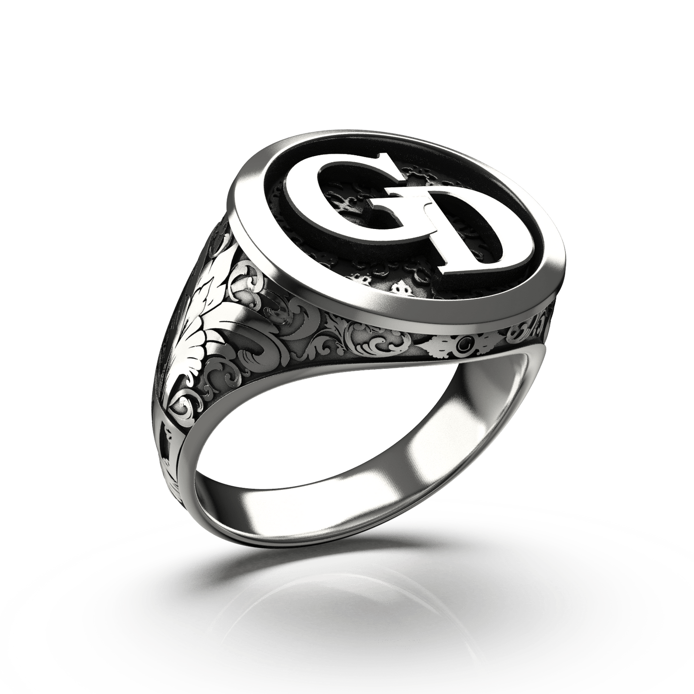 Classic Round Signet Ring - Custom Two Initials - Sterling Silver - Girati Silver Rings for Men