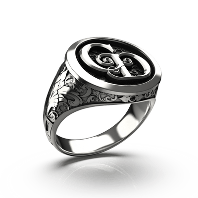 Classic Round Signet Ring - Custom Two Initials - Sterling Silver - Girati Silver Rings for Men