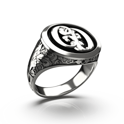 Classic Round Signet Ring - Custom Two Initials - Sterling Silver - Girati Silver Rings for Men