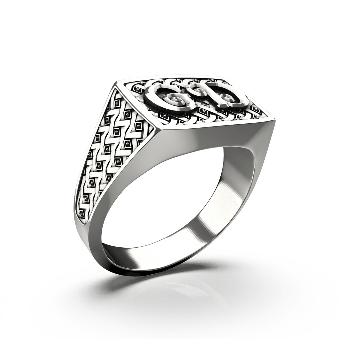 Classic Rectangle Signet Ring - Custom Two Initials - Sterling Silver - Girati Silver Rings for Men