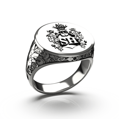 Aristocrat Signet Ring - Custom Two Initials - Sterling Silver - Girati Silver Rings for Men