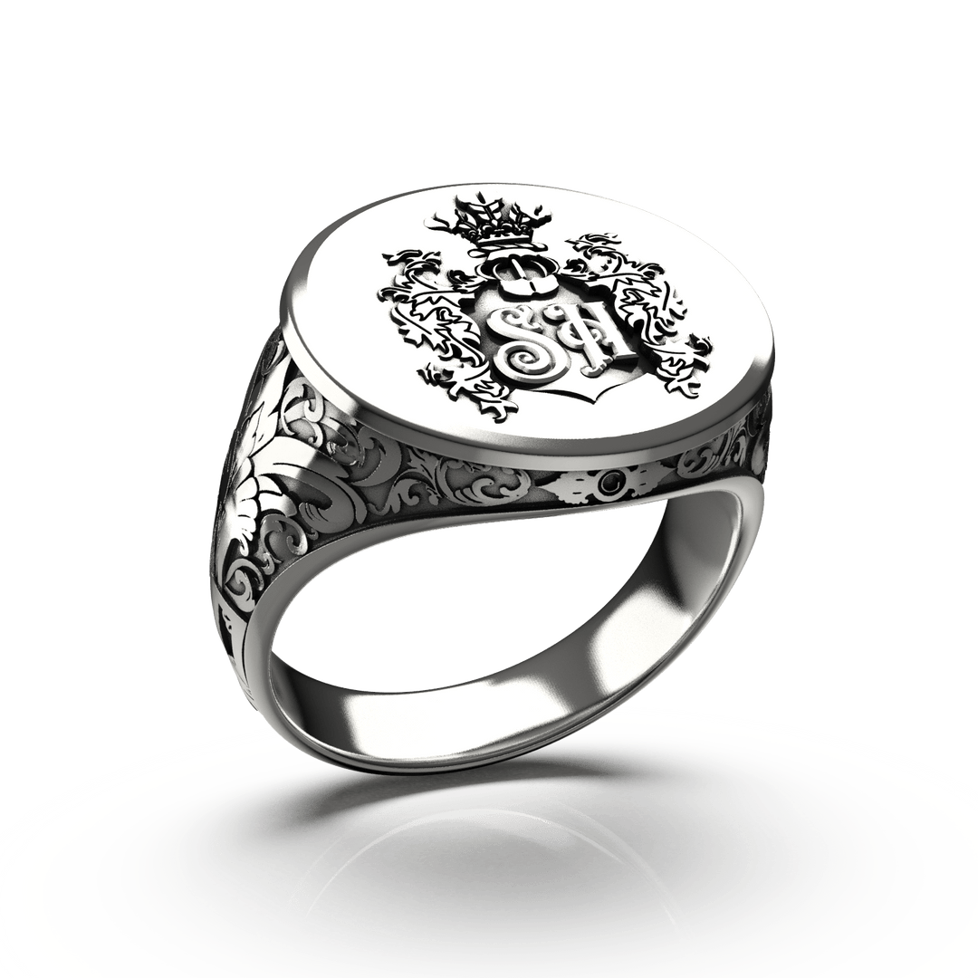 Aristocrat Signet Ring - Custom Two Initials - Sterling Silver - Girati Silver Rings for Men